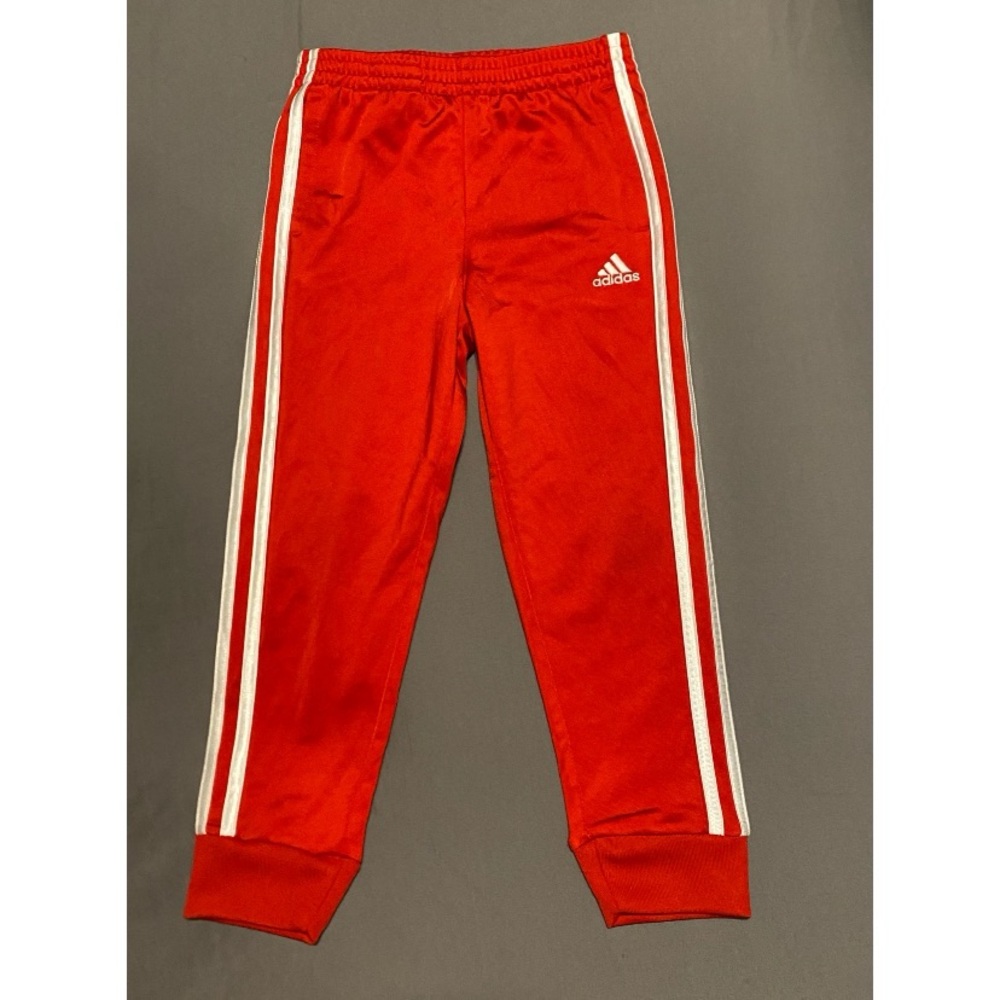 Adidas Kids Red Joggers with White Stripes